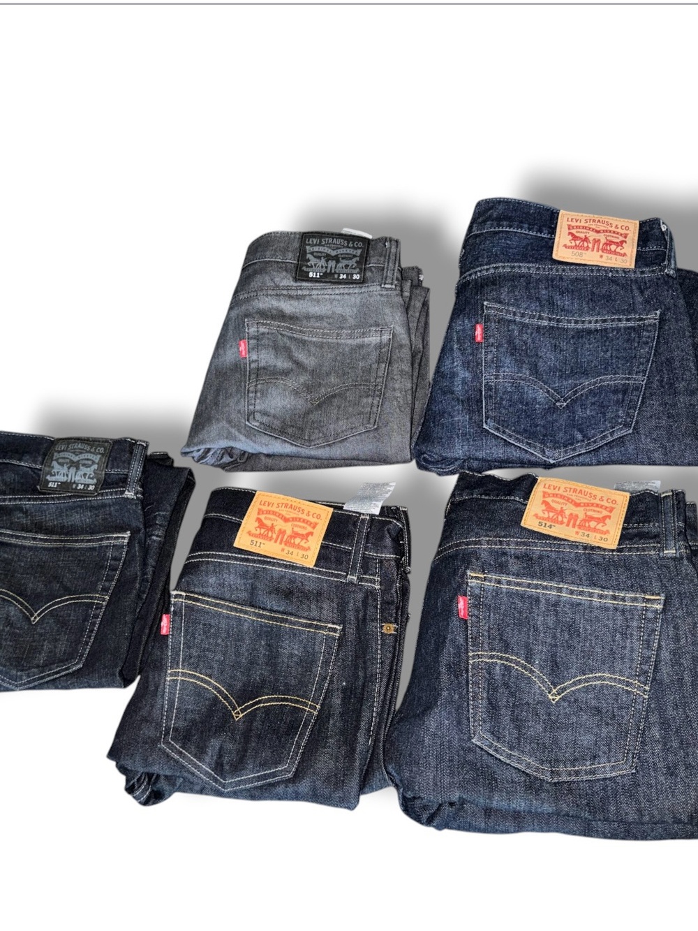 Levi’s 511 508 Jeans Lot of 5 Mens Size 34x30 Blue Gray Denim Straight Leg